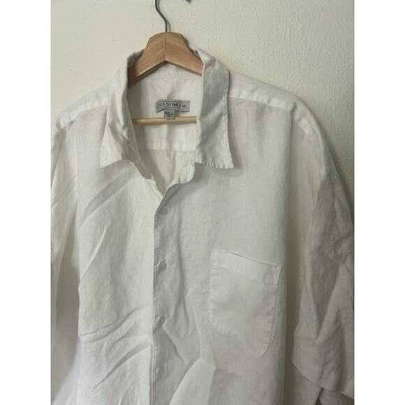 Linea Uomo Mens 100% LINEN Shirt Short Sleeve Button White Size 4XL 4X Beachy - Picture 3 of 5